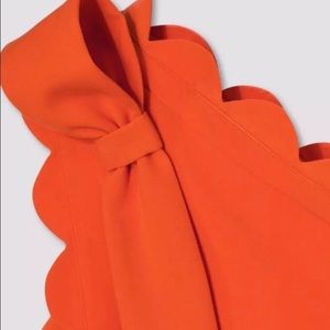 Orange One Shoulder Dress with Bow & Scallop Trim
